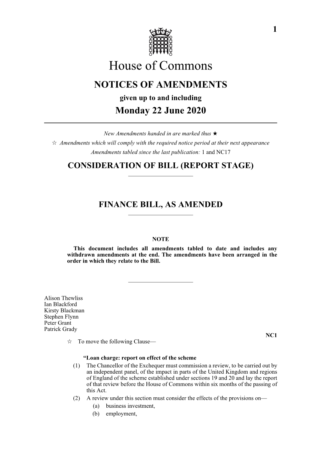 Notices of Amendments As at 22 June 2020