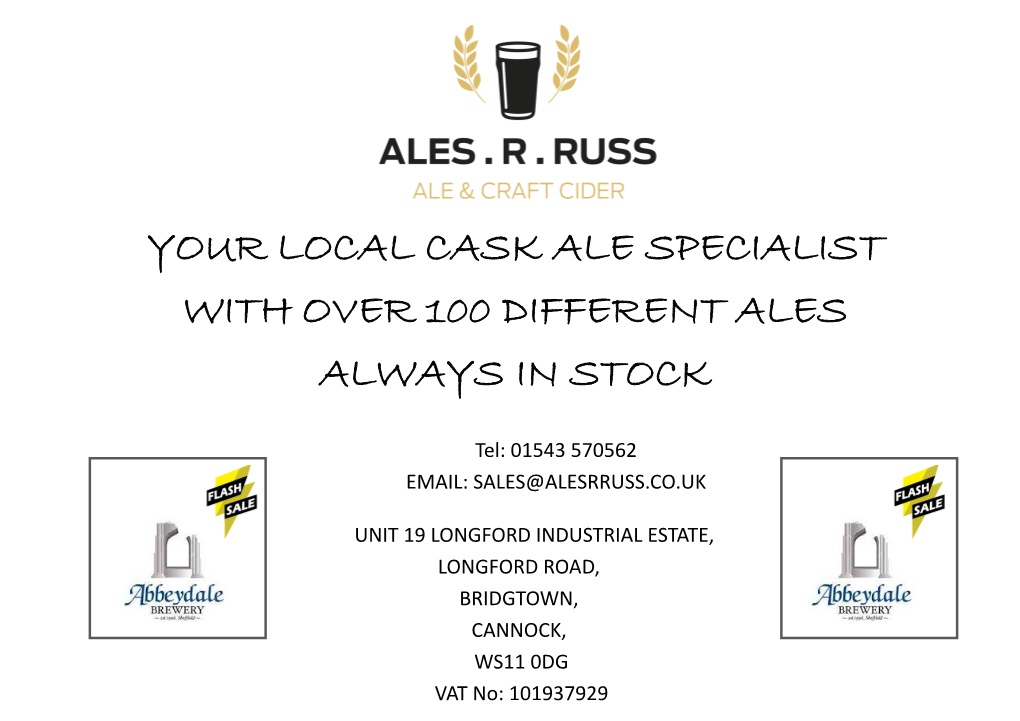 Your Local Cask Ale Specialist with Over 100 Different Ales Always in Stock