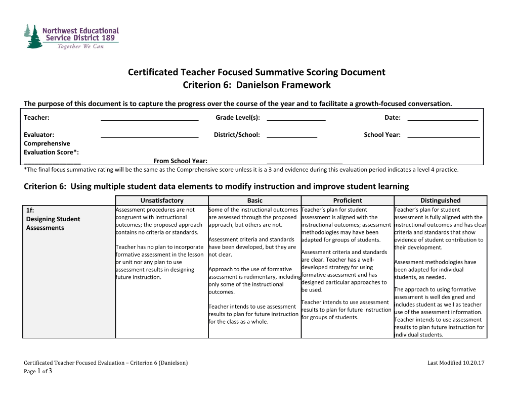 Certificated Teacher Focused Summative Scoring Document