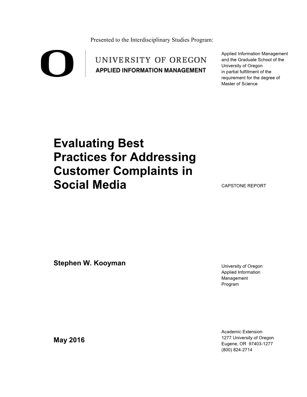 Evaluating Best Practices for Addressing Customer Complaints in Social Media CAPSTONE REPORT