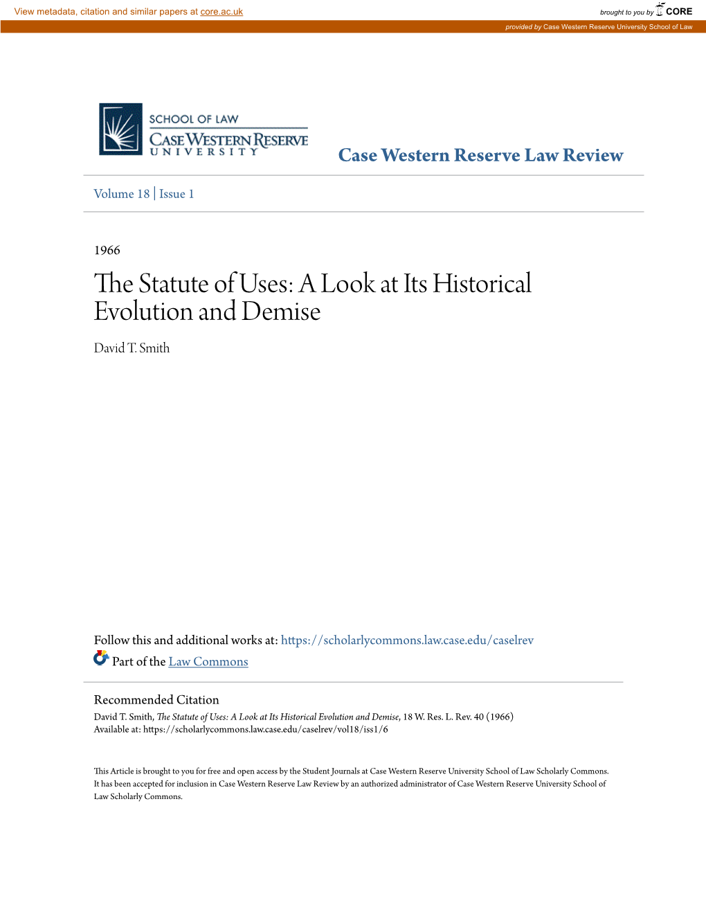 The Statute of Uses: a Look at Its Historical Evolution and Demise, 18 W