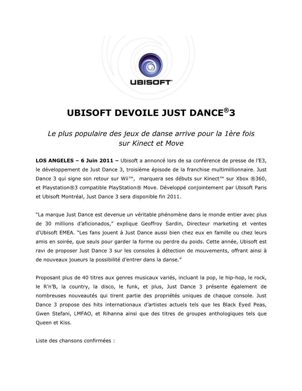 Ubisoft Devoile Just Dance®3