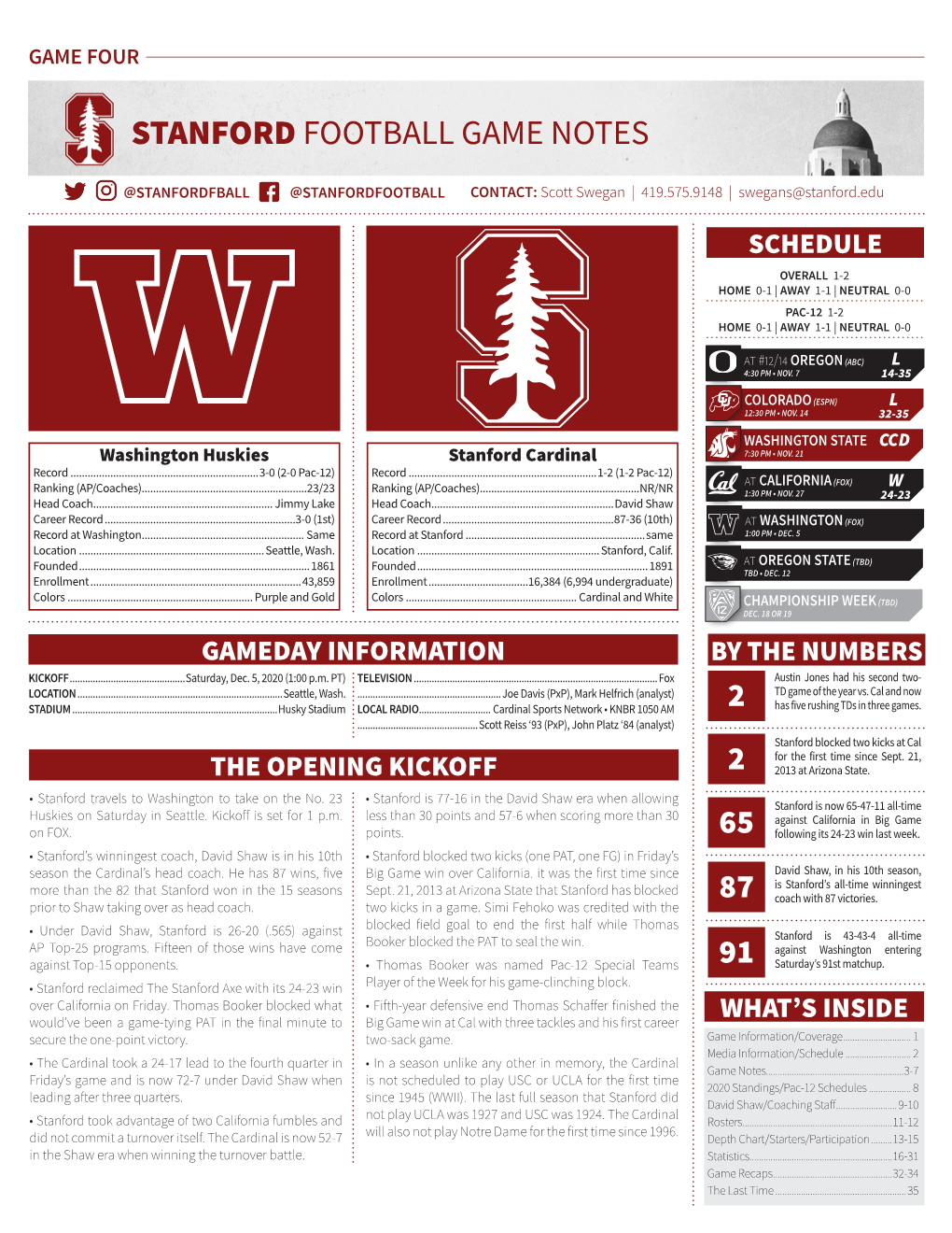 Stanford Football Game Notes