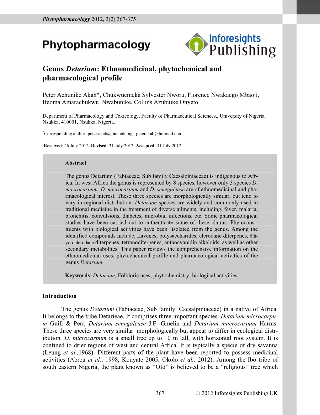 Genus Detarium: Ethnomedicinal, Phytochemical and Pharmacological Profile