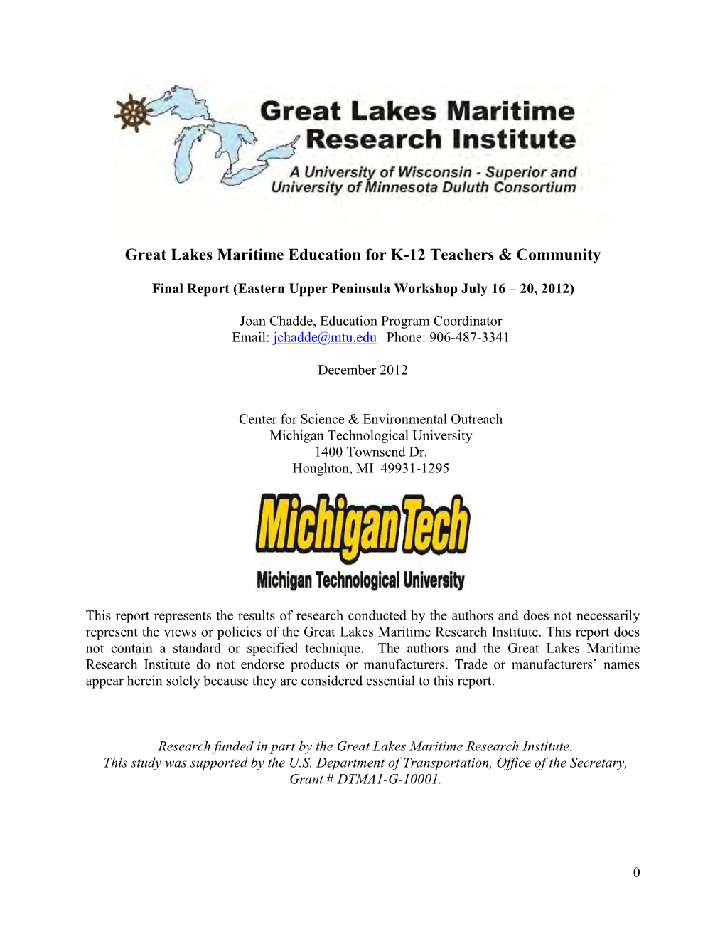 Great Lakes Maritime Education Program for K-12 Teachers, Students and Communities