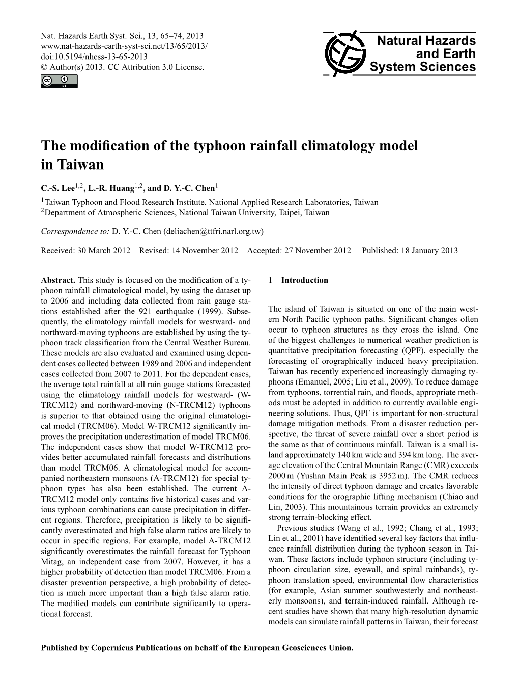 The Modification of the Typhoon Rainfall Climatology Model in Taiwan