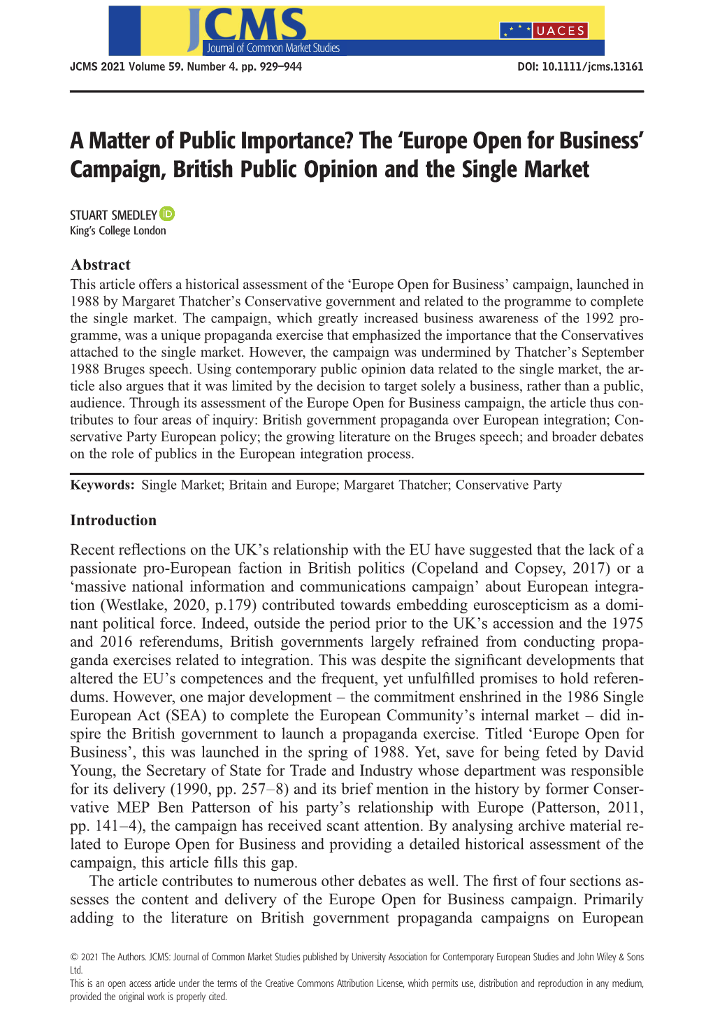 Campaign, British Public Opinion and the Single Market