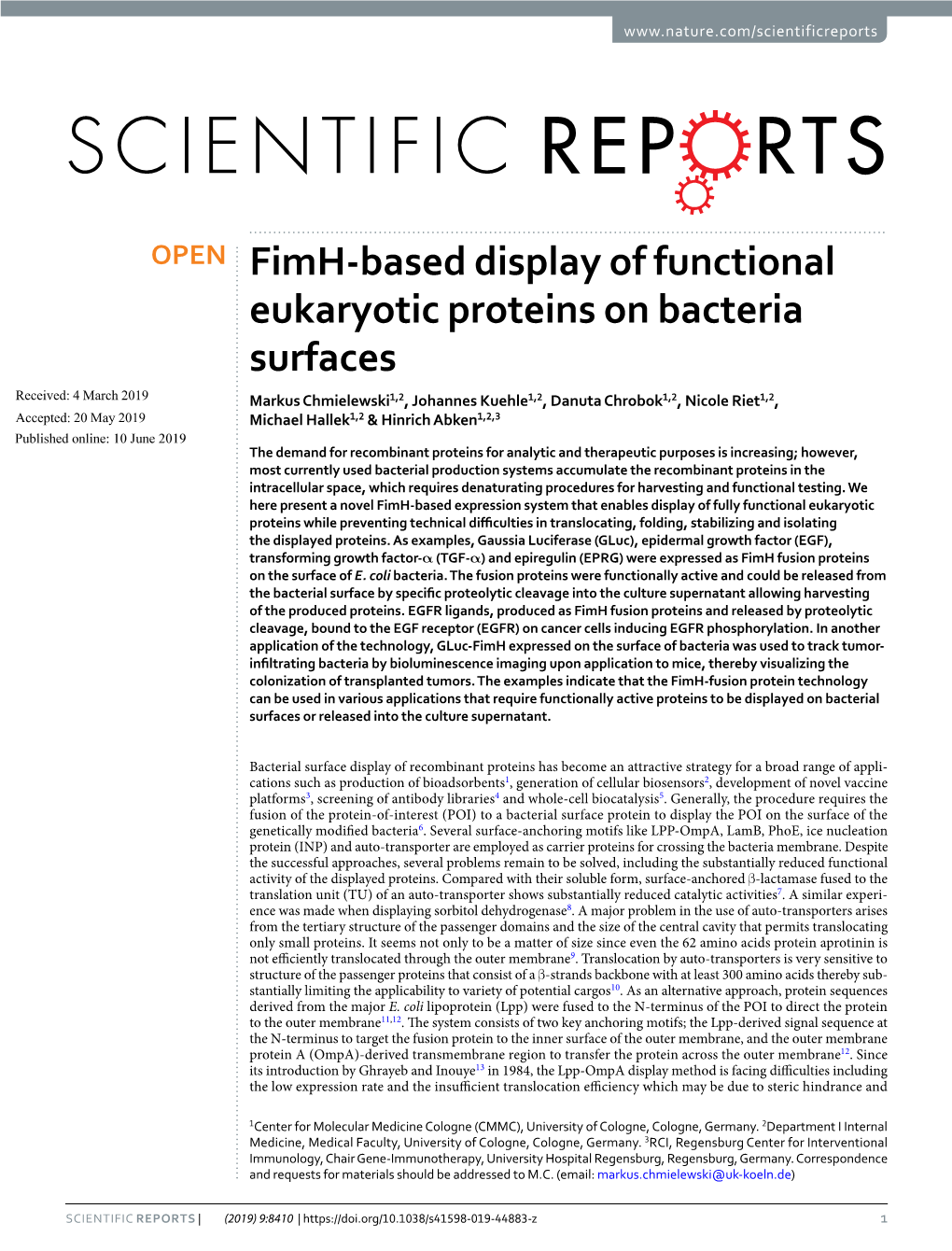 Fimh-Based Display of Functional Eukaryotic Proteins on Bacteria