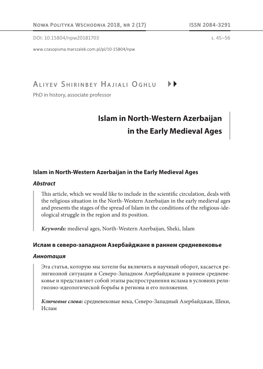 Islam in North-Western Azerbaijan in the Early Medieval Ages