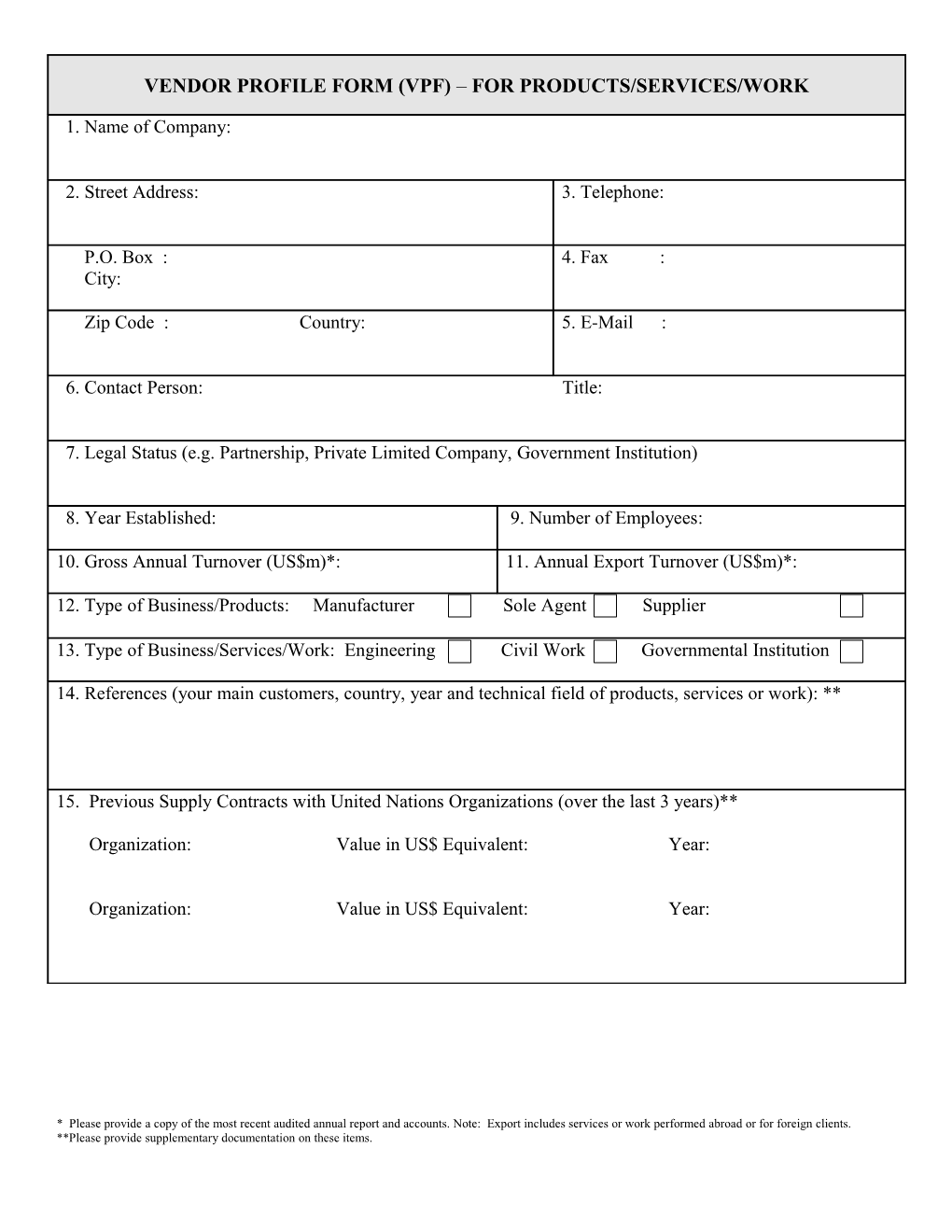 Company Profile Form (Cpf) – Products