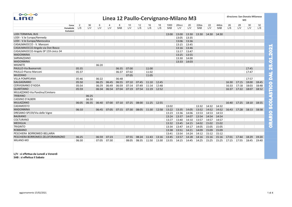 Linea 12 Paullo-Cervignano-Milano M3 M3