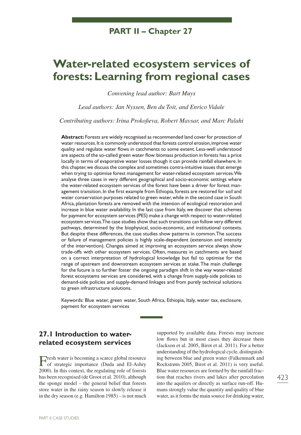 Water-Related Ecosystem Services of Forests: Learning from Regional Cases