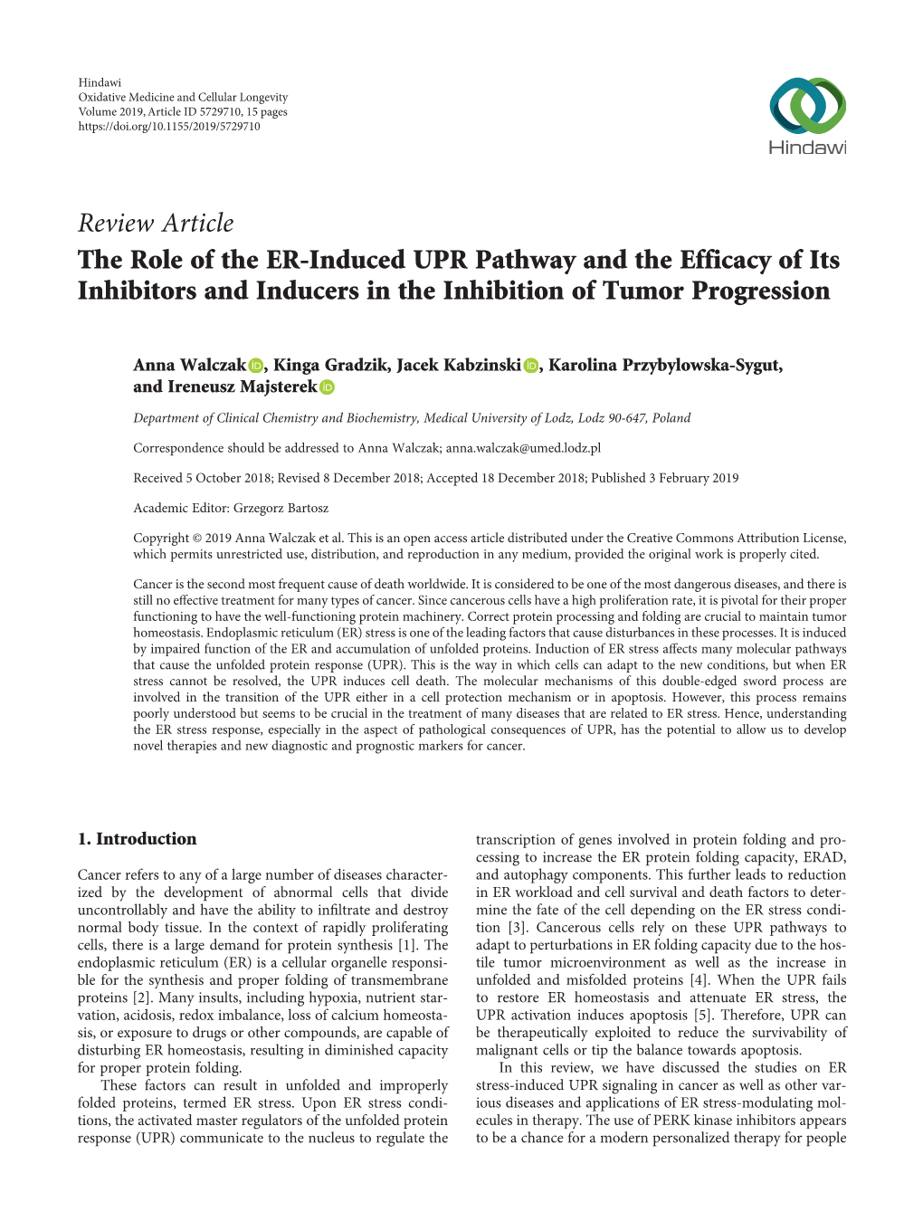 The Role of the ER-Induced UPR Pathway and the Efficacy of Its Inhibitors and Inducers in the Inhibition of Tumor Progression