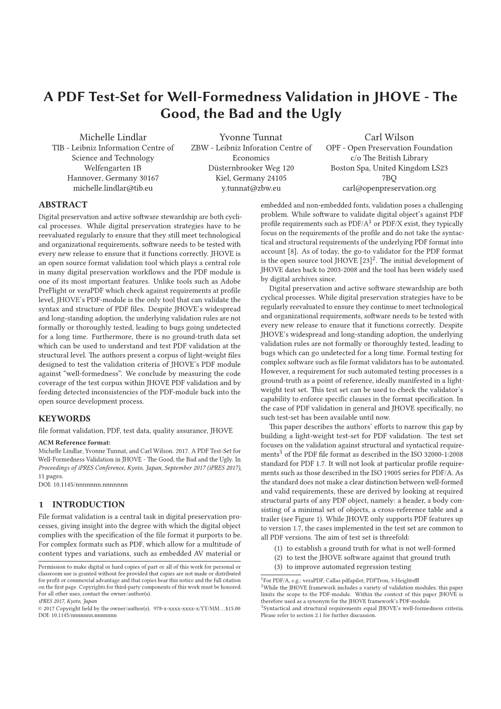 A PDF Test-Set for Well-Formedness Validation in JHOVE - the Good, the Bad and the Ugly