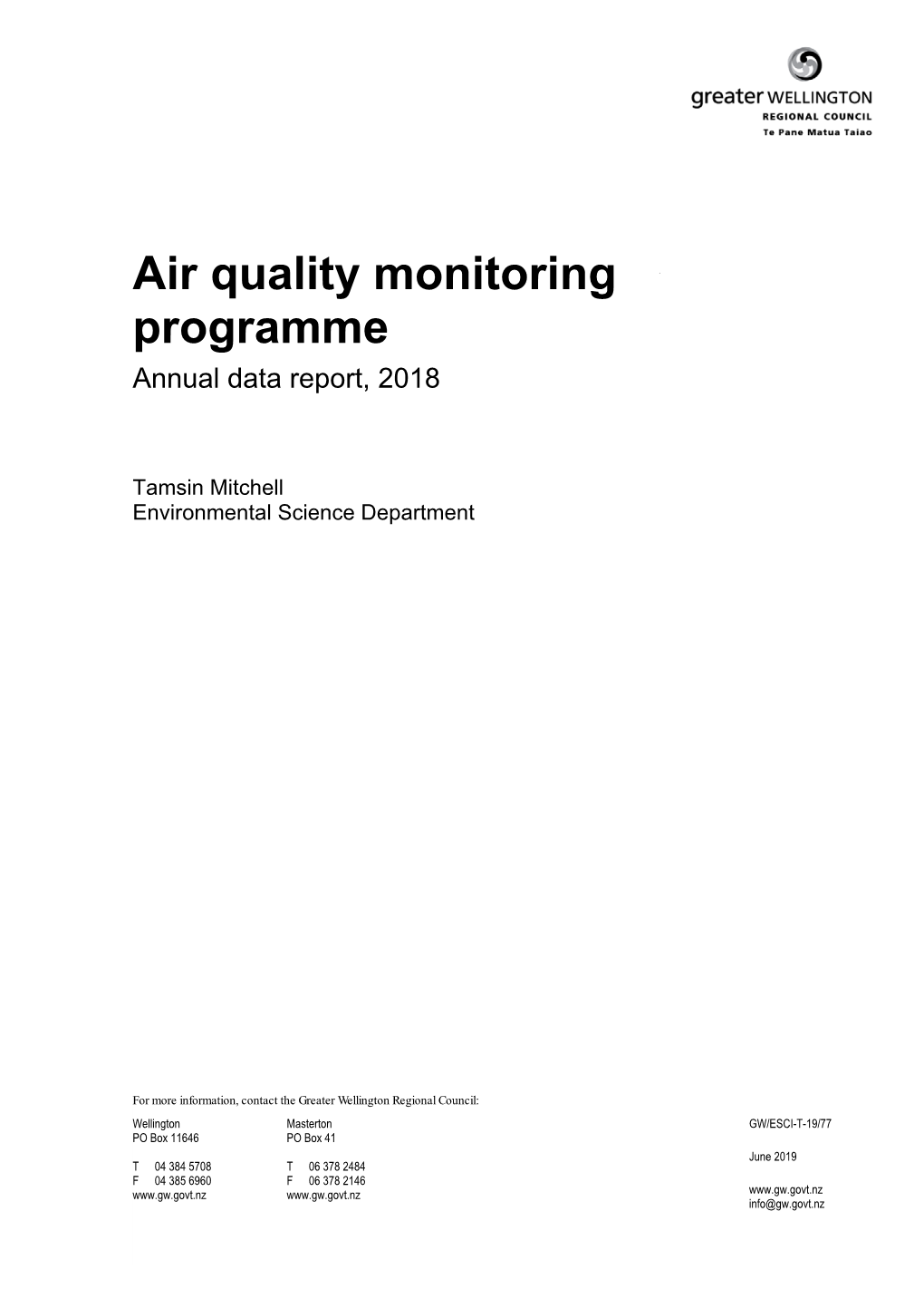 Air Quality Monitoring Programme Annual Data Report, 2018