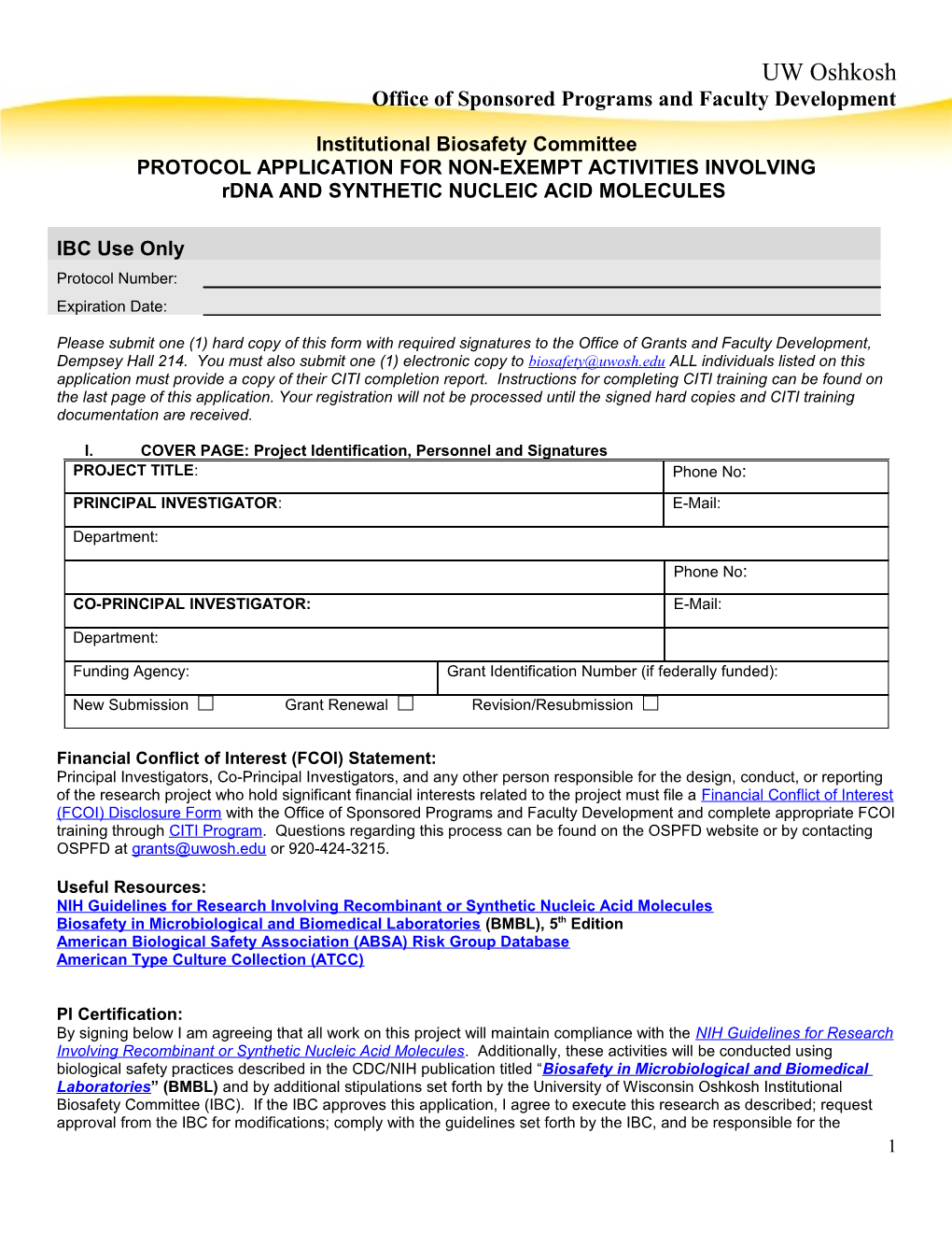 Protocol Application for Non-Exempt Activities Involving