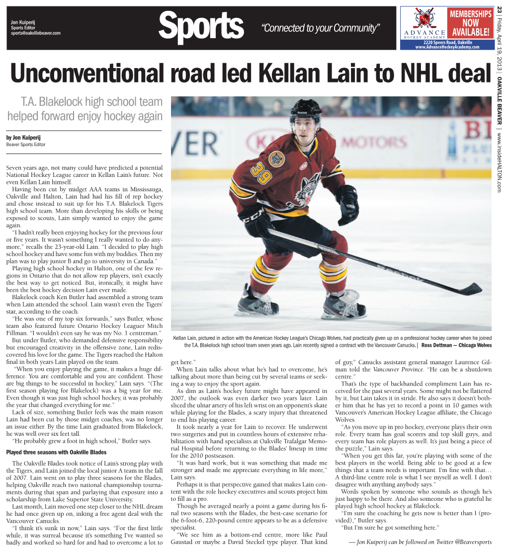 Unconventional Road Led Kellan Lain to NHL Deal T.A