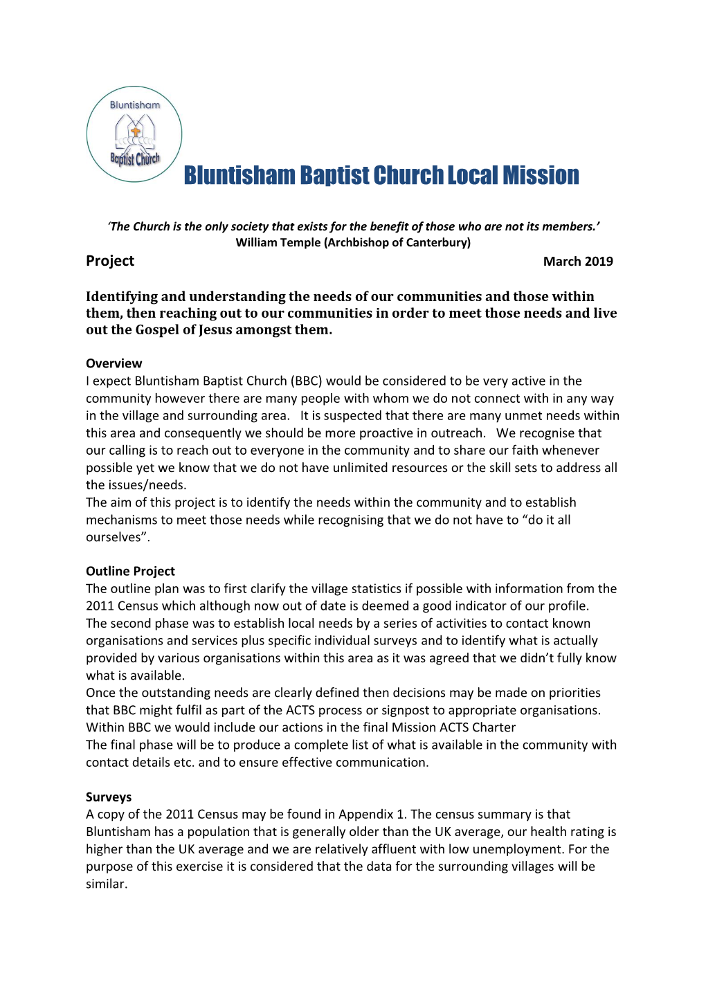 Bluntisham Baptist Churchlocal Mission