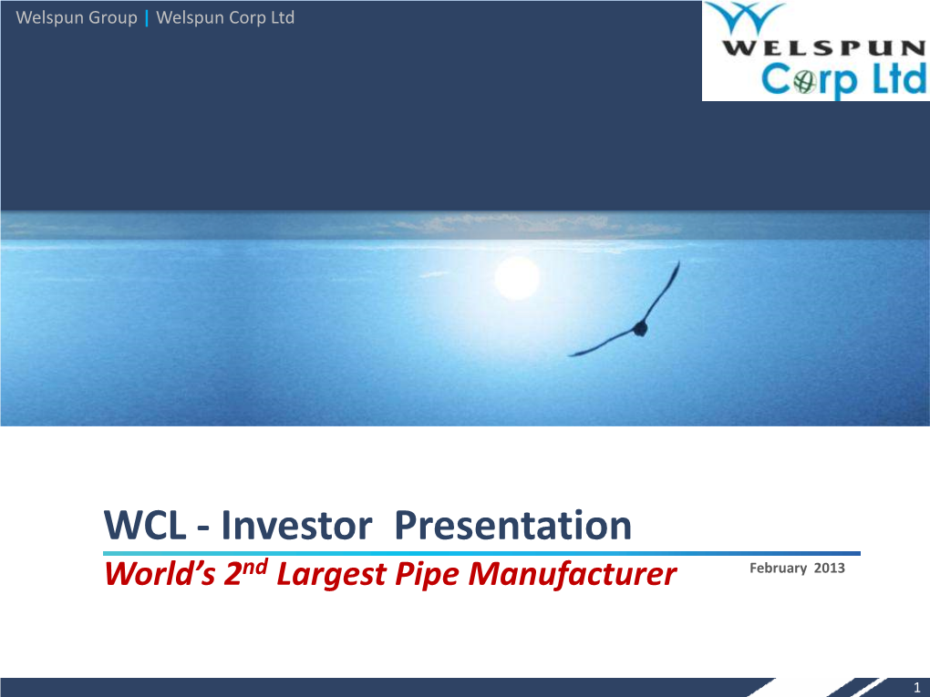 WCL - Investor Presentation World’S 2Nd Largest Pipe Manufacturer February 2013