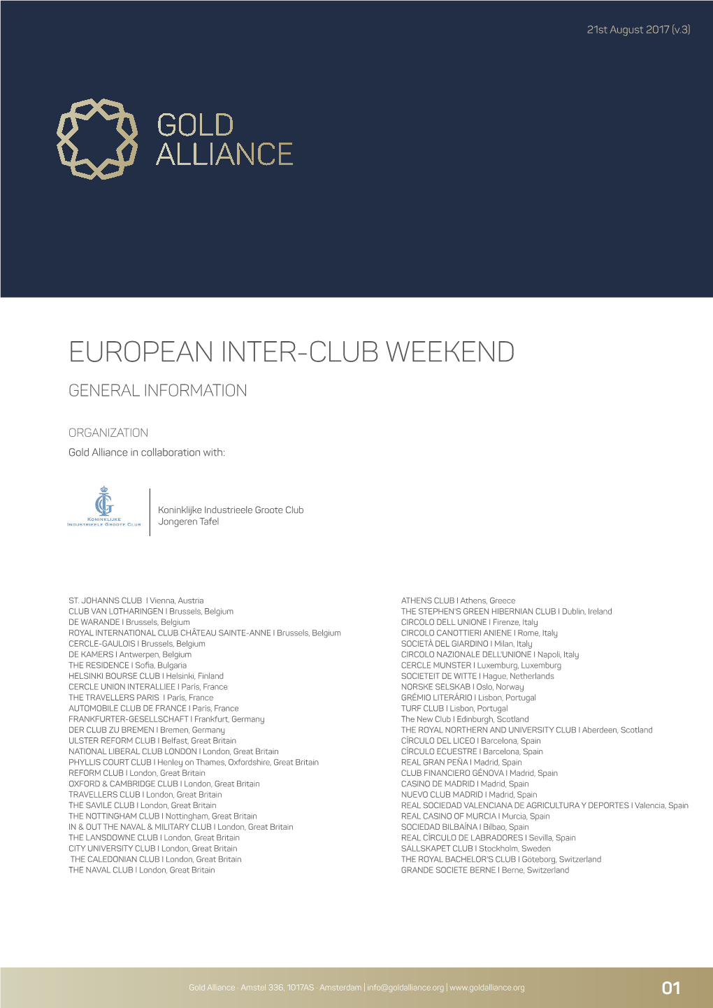 European Inter-Club Weekend General Information