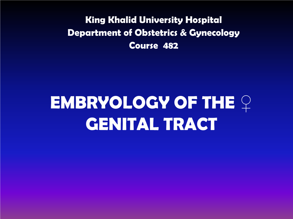 Embryology of the Genital Tract