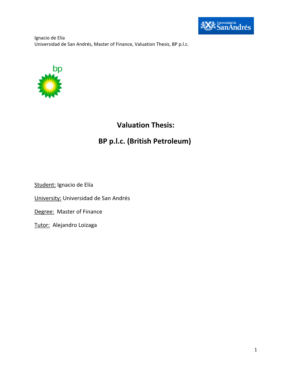 Valuation Thesis: BP P.L.C. (British Petroleum)