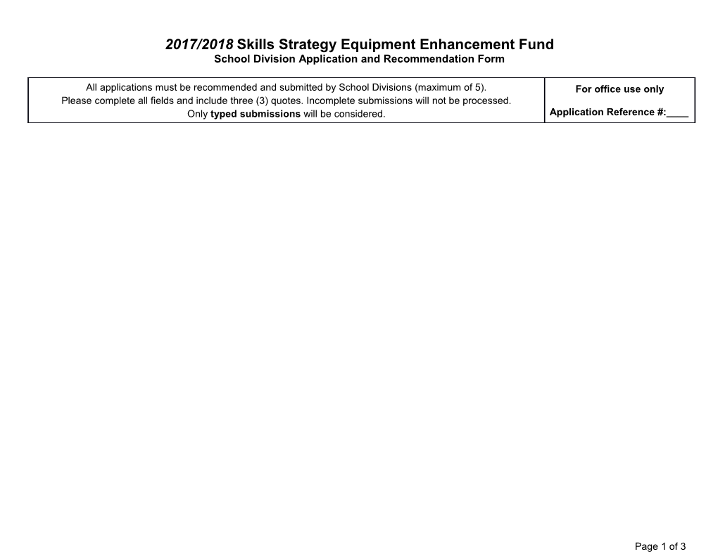 2017/2018 Skills Strategy Equipment Enhancement Fund