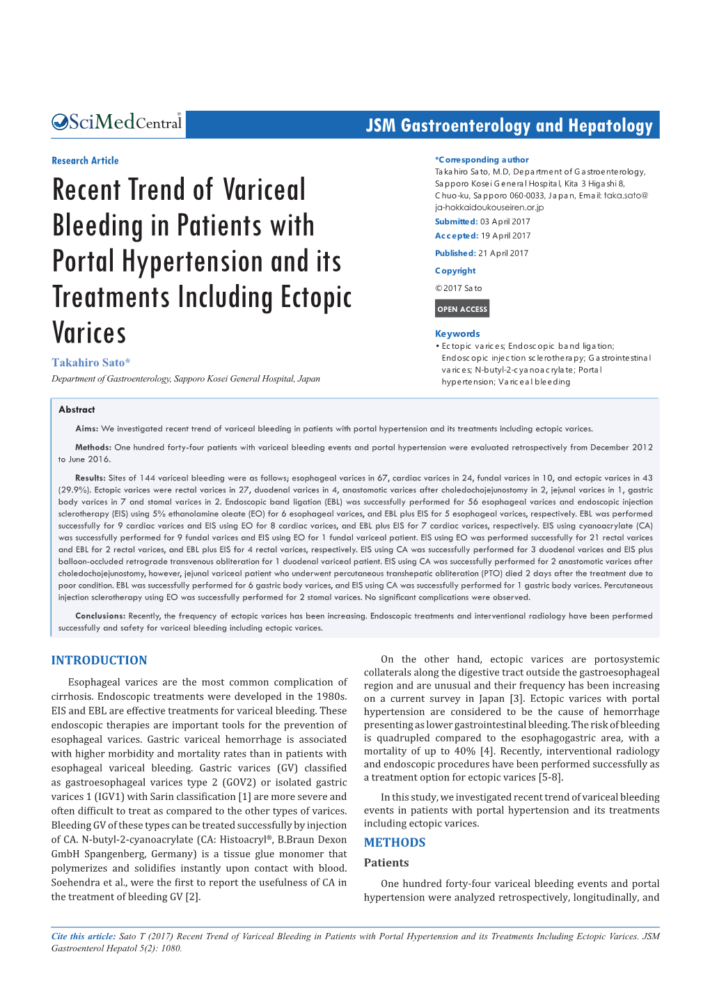 Recent Trend of Variceal Bleeding in Patients with Portal Hypertension and Its Treatments Including Ectopic Varices