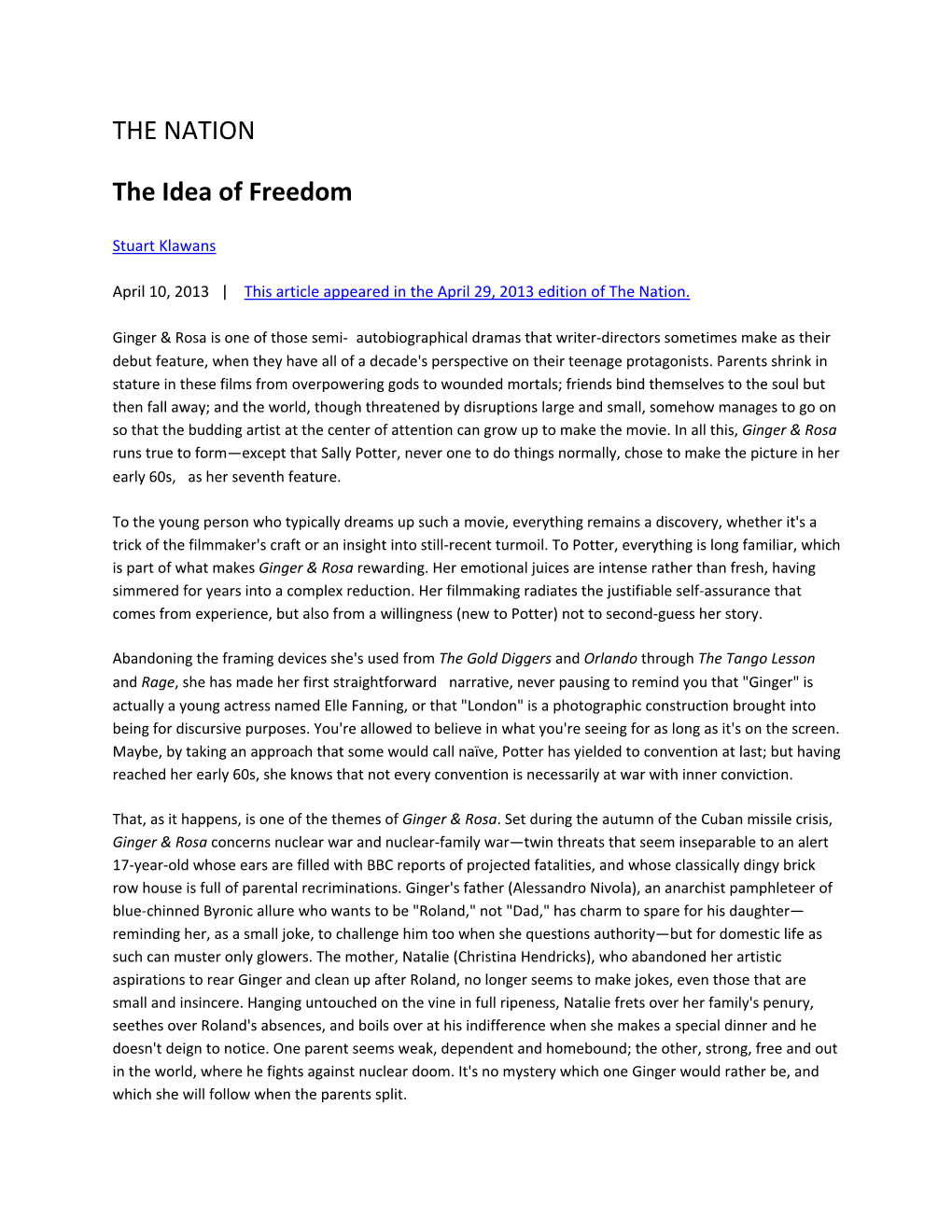 THE NATION the Idea of Freedom