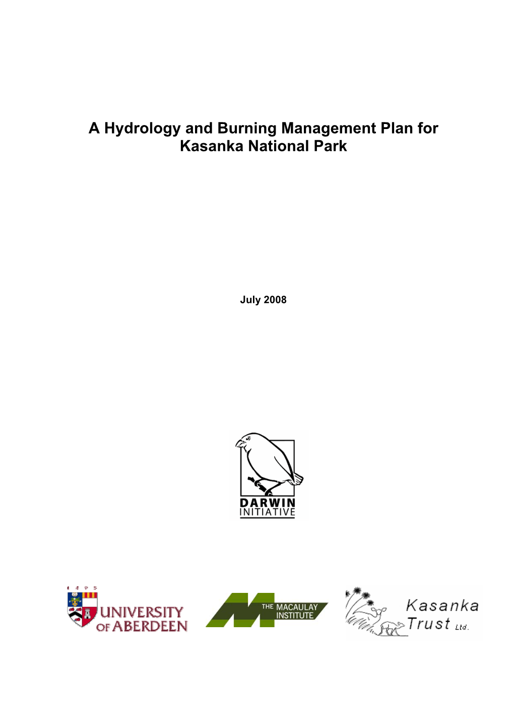 Management Plan for Kasanka National Park