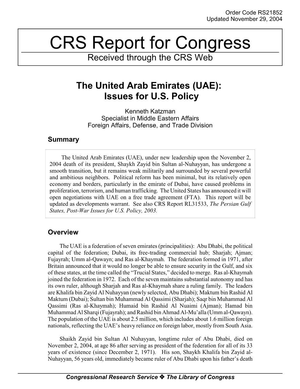 CRS Report for Congress Received Through the CRS Web