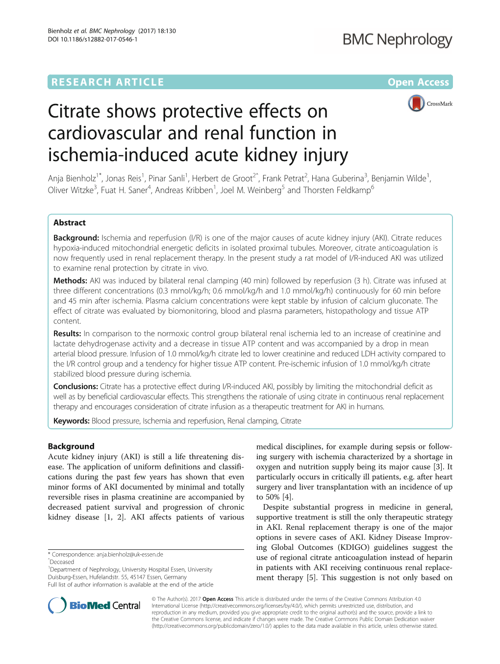 Citrate Shows Protective Effects on Cardiovascular and Renal Function In