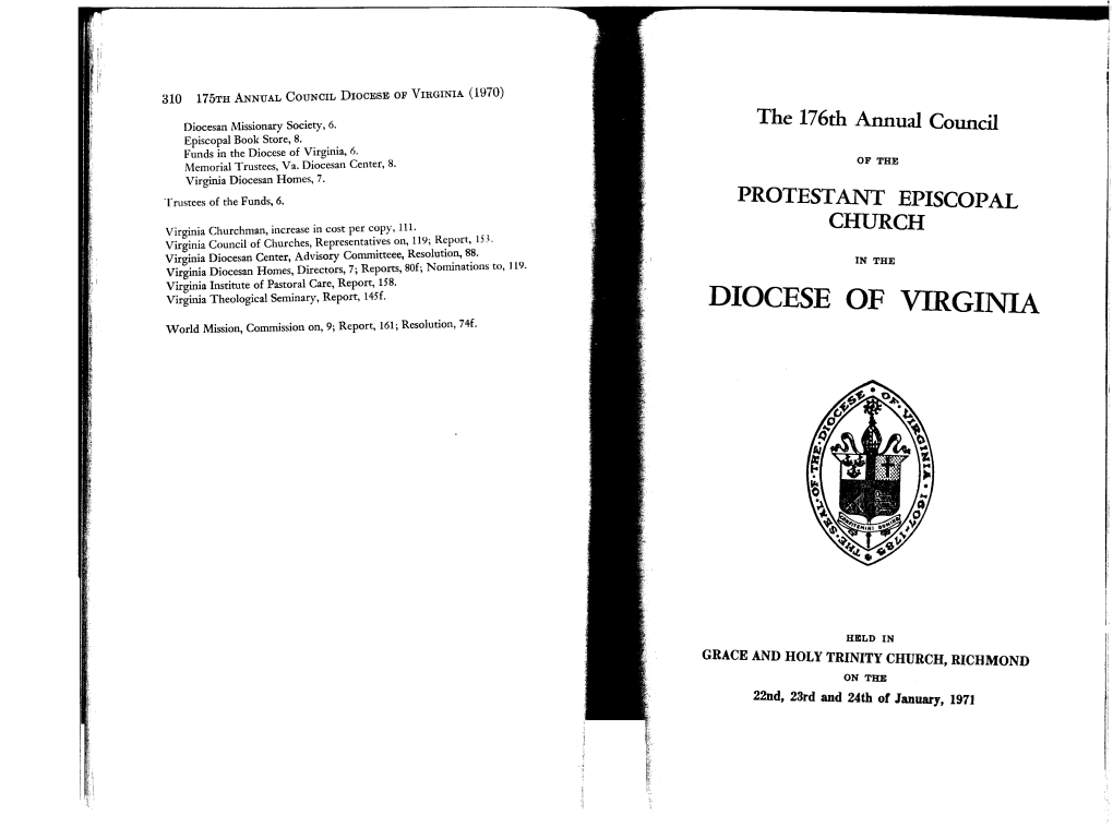 176Th Annual Council Diocese of Virginia 1971 176Th Annual Council Diocese of Virginia 1971