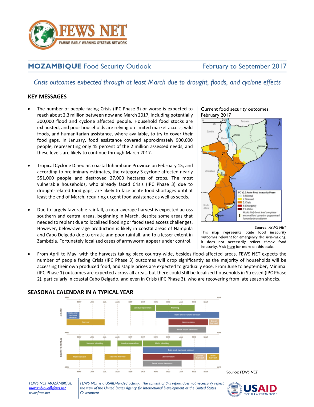 Mozambique Food Security Outlook, February to September 2017