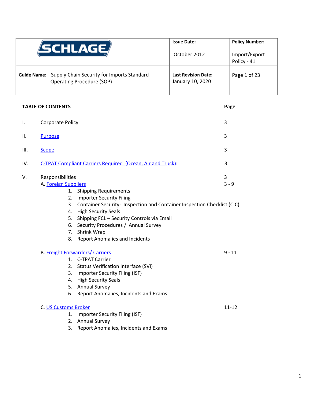 1 October 2012 Import/Export Policy