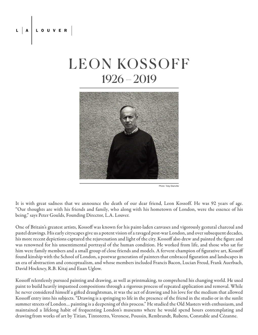 Leon Kossoff 1926 – 2019
