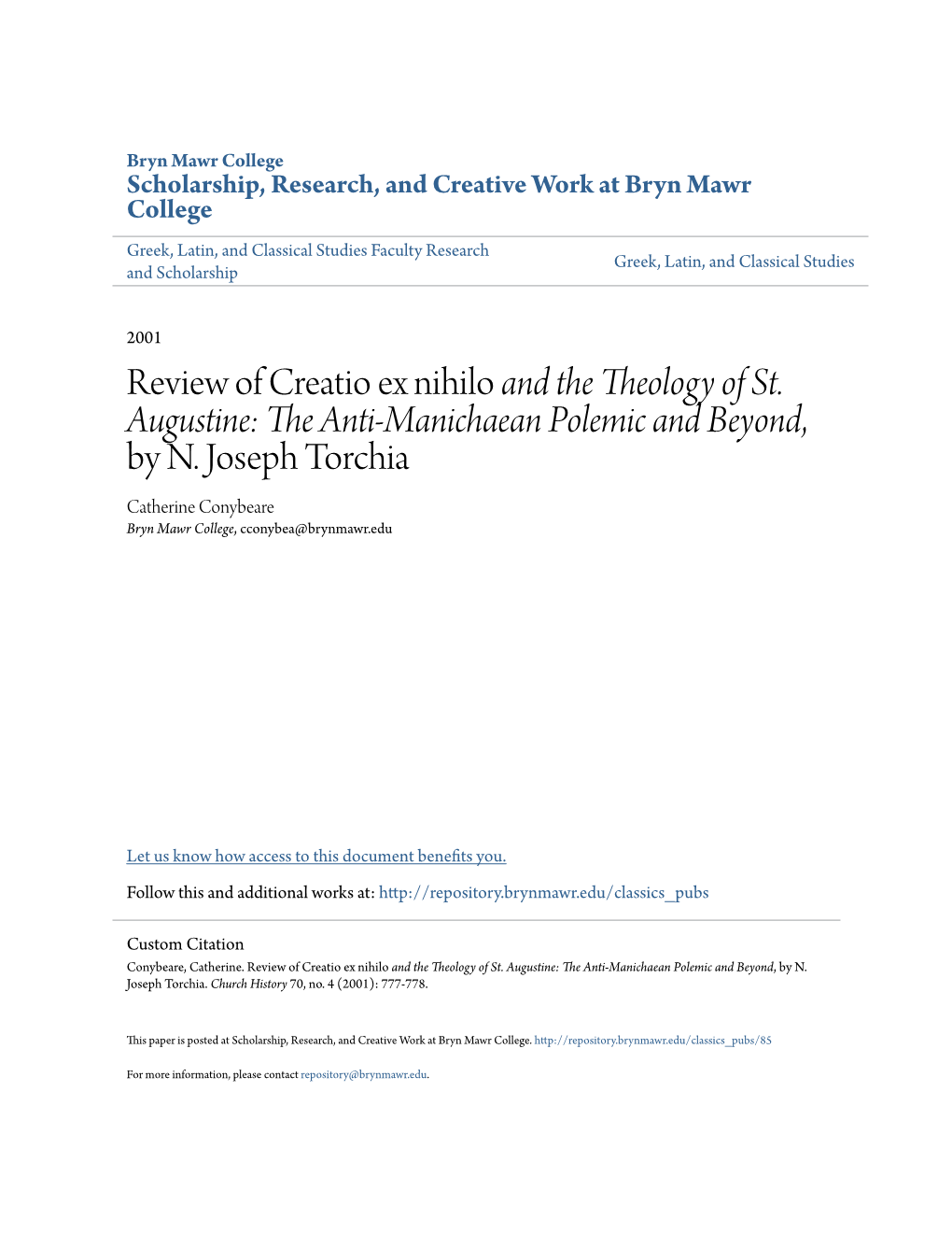 Review of Creatio Ex Nihilo and the Theology of St. Augustine: the Anti-Manichaean Polemic and Beyond, by N