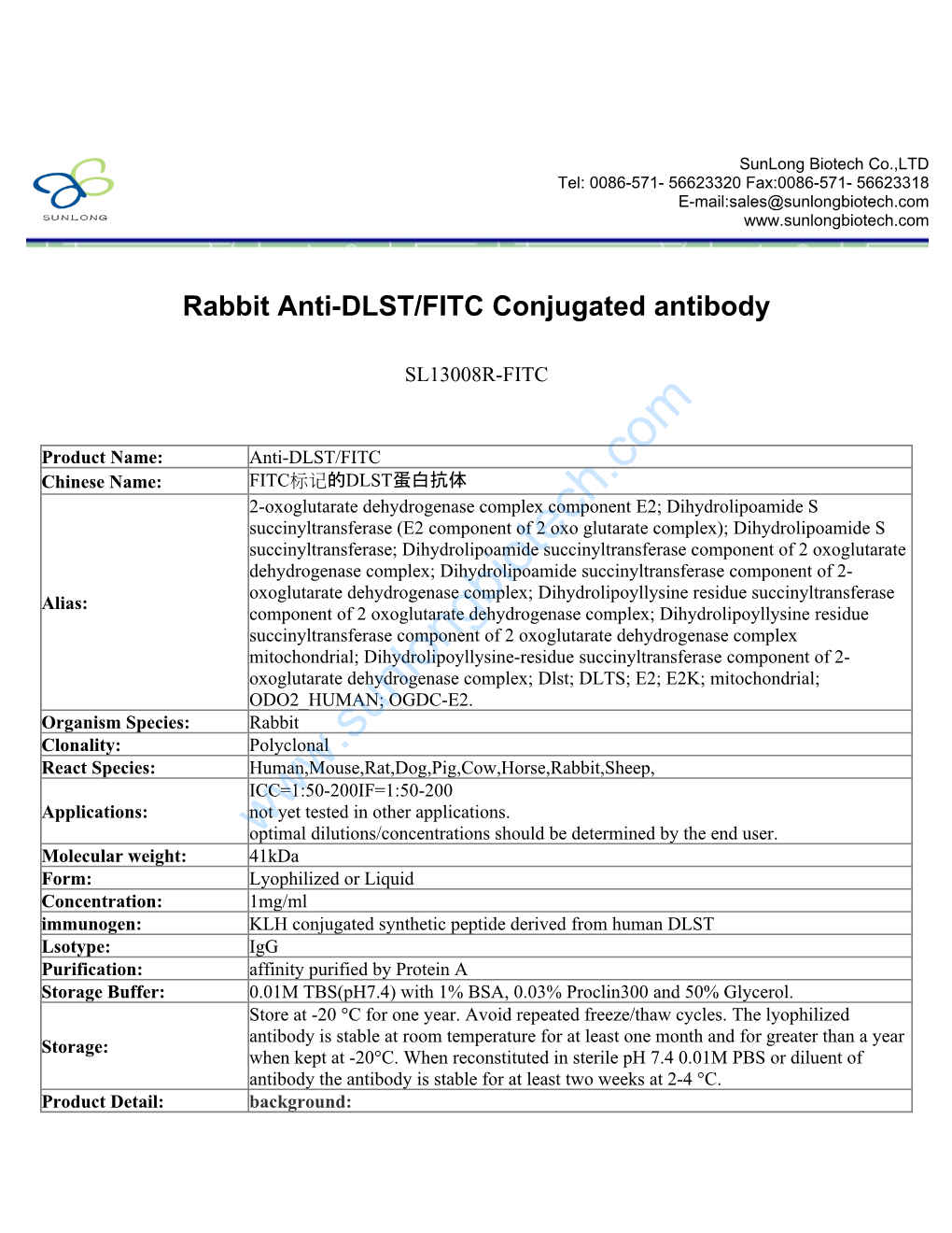 Rabbit Anti-DLST/FITC Conjugated Antibody-SL13008R-FITC