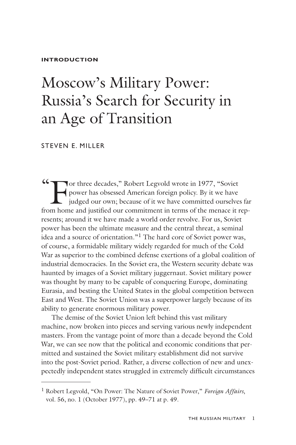 Moscow's Military Power: Russia's Search for Security in an Age Of