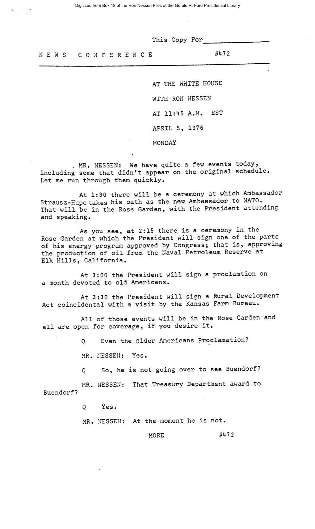 Press Secretary Briefings, 4/5/76