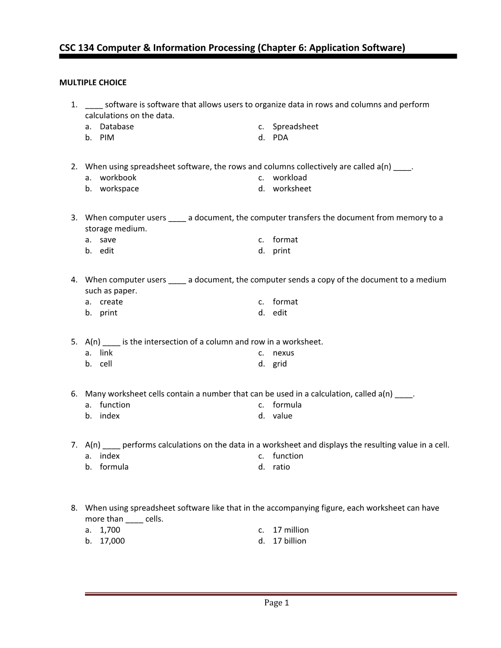 CSC 134 Computer & Information Processing (Chapter 6: Application Software)