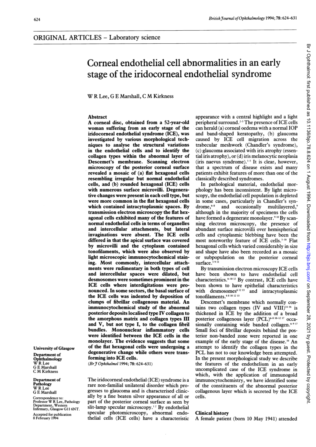 Corneal Endothelial Cell Abnormalities in an Early Stage of the Iridocorneal Endothelial Syndrome