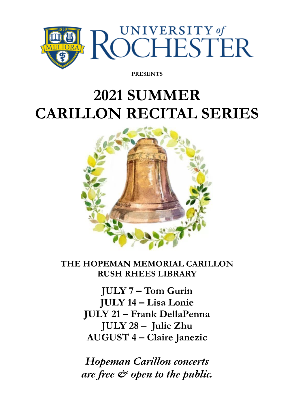 2021 Summer Carillon Recital Program.Docx