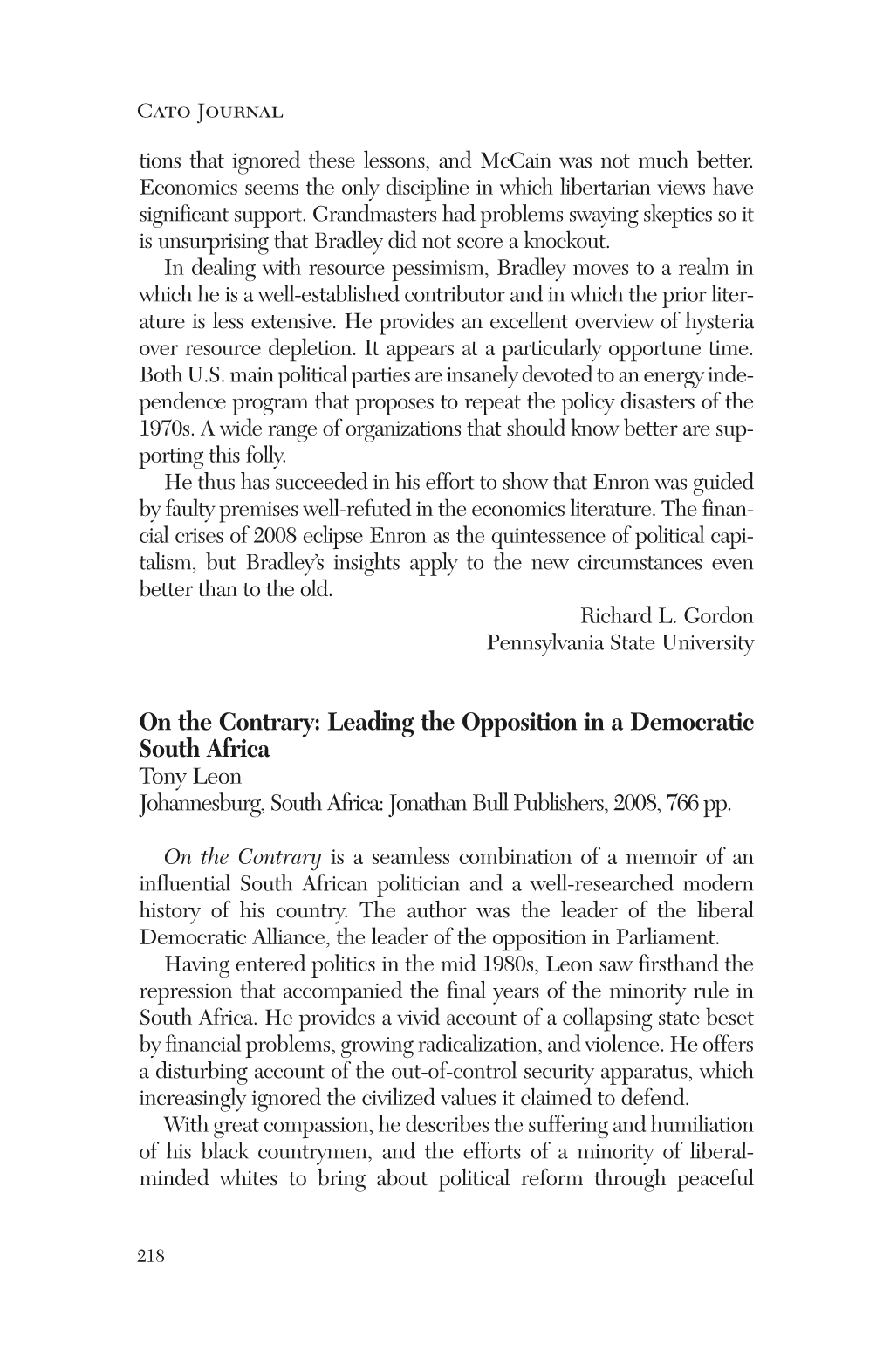 On the Contrary: Leading the Opposition in a Democratic South Africa by Tony Leon