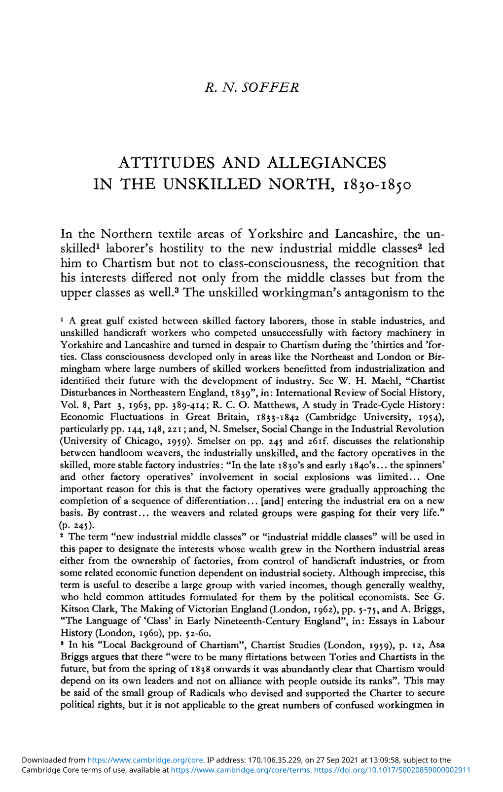 Attitudes and Allegiances in the Unskilled North, 1830–1850