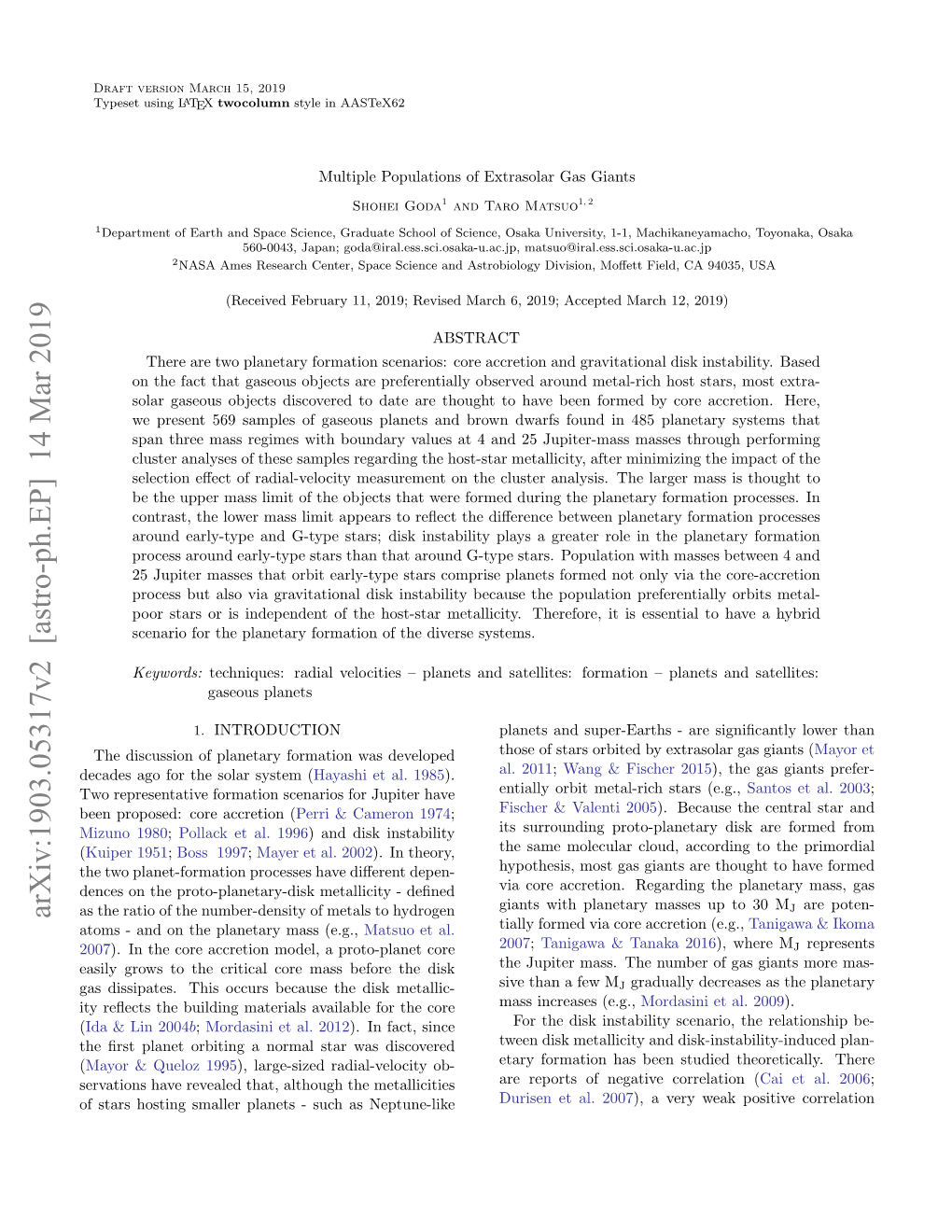 Multiple Populations of Extrasolar Gas Giants