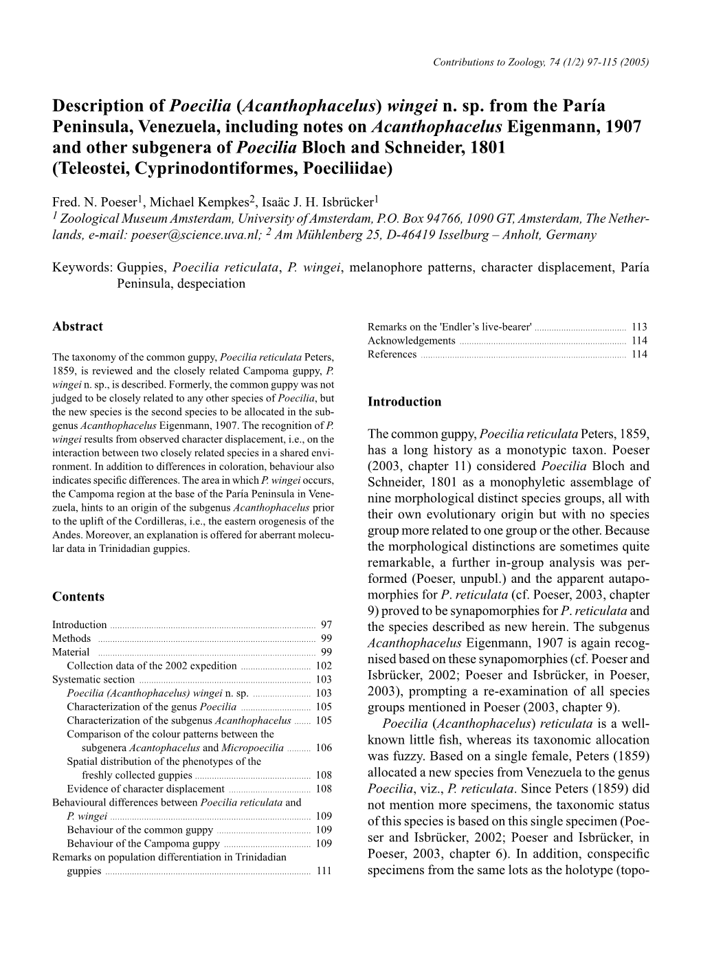 Description of Poecilia (Acanthophacelus) Wingei N