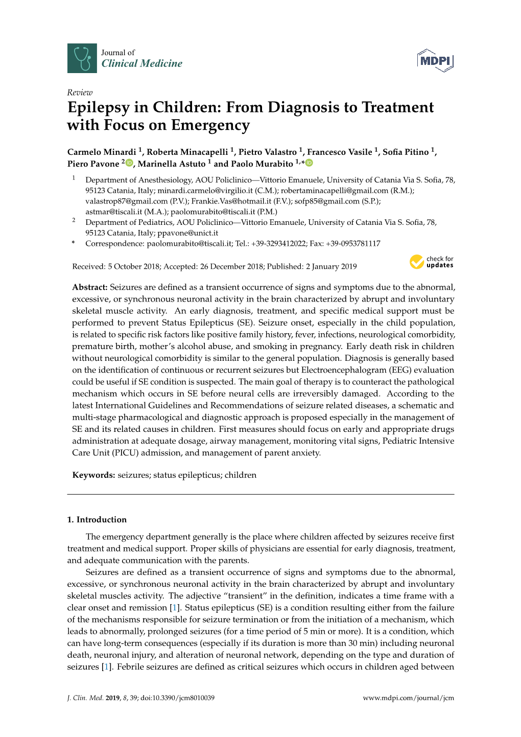 Epilepsy in Children: from Diagnosis to Treatment with Focus on Emergency