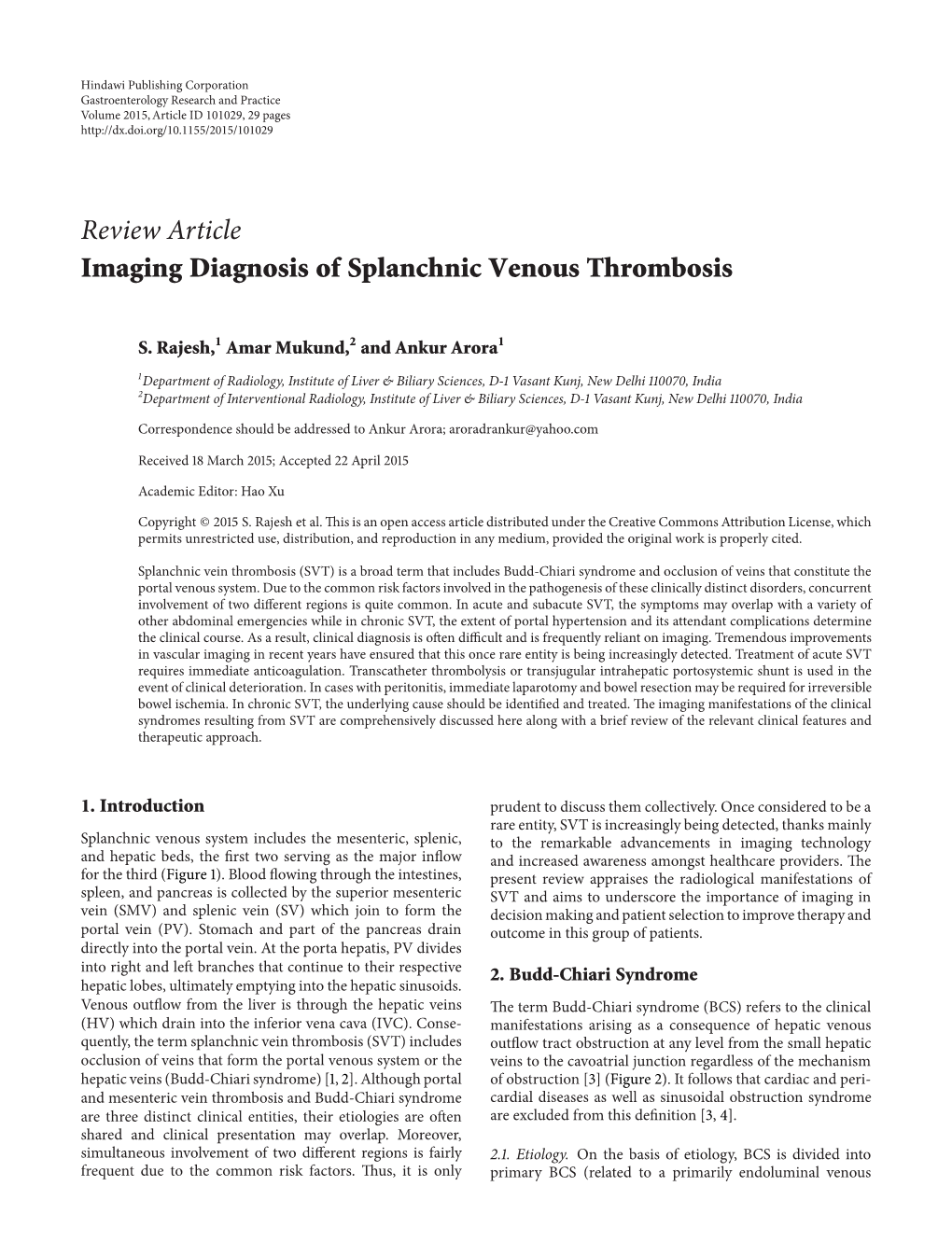 Imaging Diagnosis of Splanchnic Venous Thrombosis