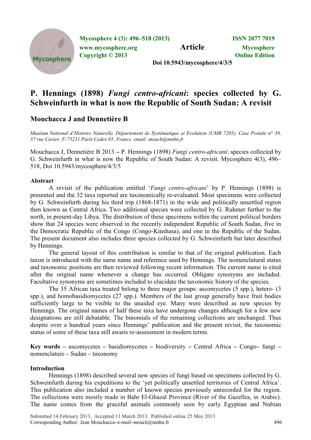 (1898) Fungi Centro-Africani: Species Collected by G. Schweinfurth in What Is Now the Republic of South Sudan: a Revisit